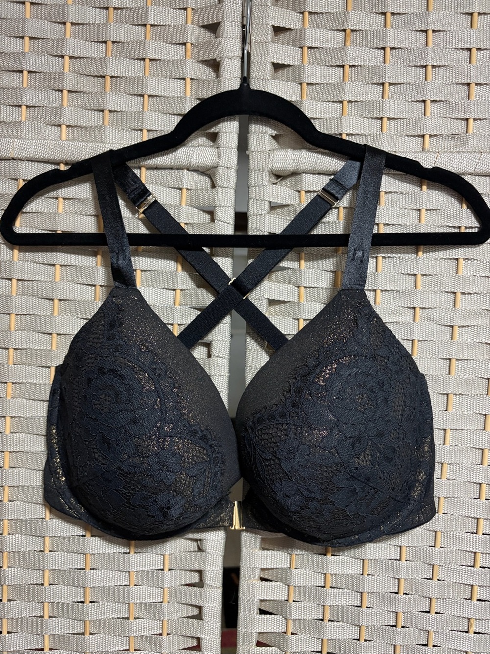 Cacique Black Lace Strappy Push-Up Bra
